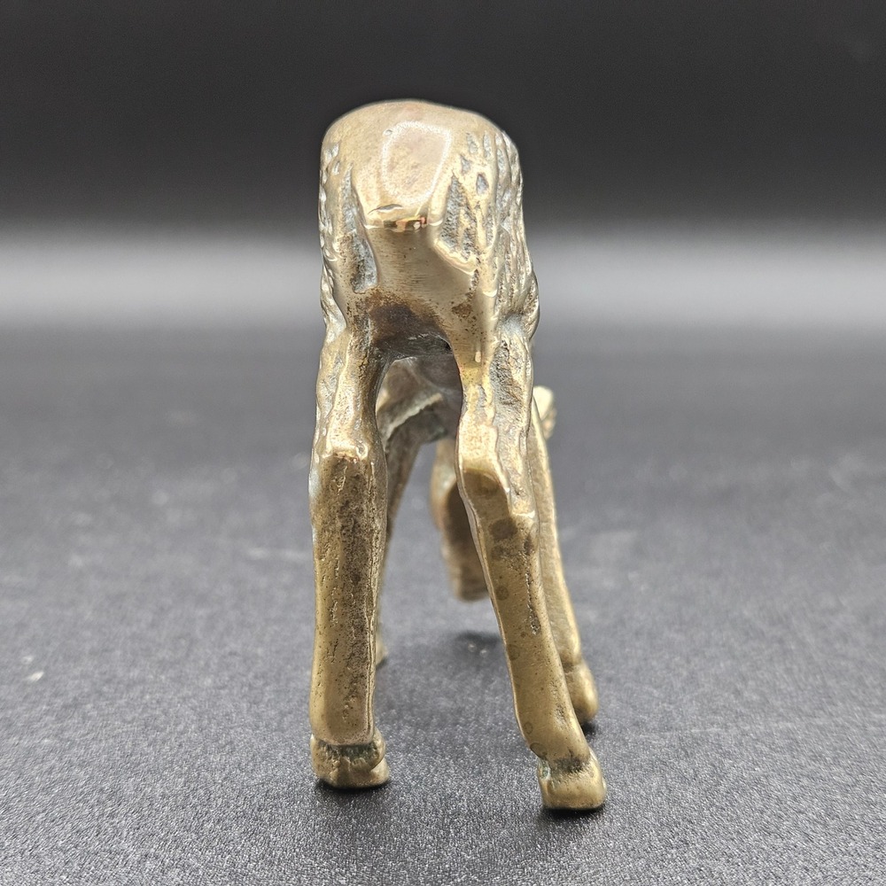 Vintage Solid Brass Grazing Fawn Deer Figurine Mid Century Modern Woodland Decor - Picture 7 of 8